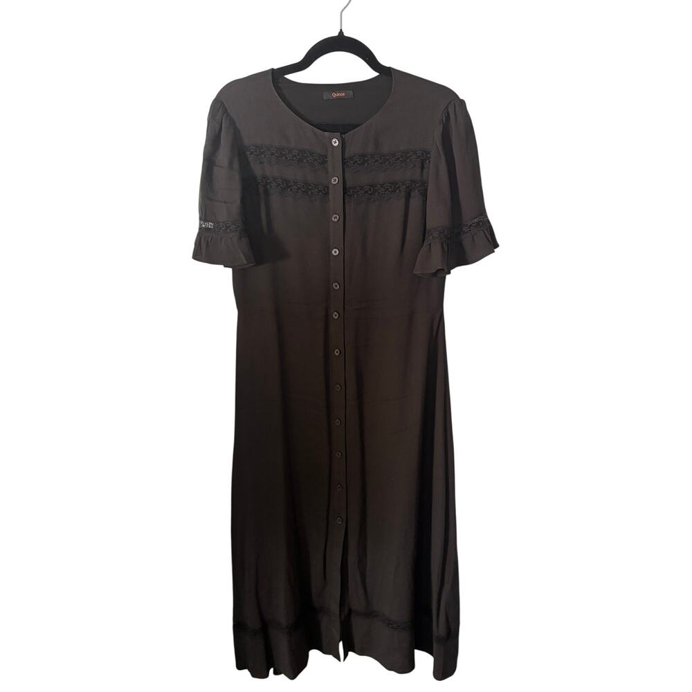 Quince Crepe Lace Midi Dress M Button Front Dark Romantic Witchy Gothic NWOT